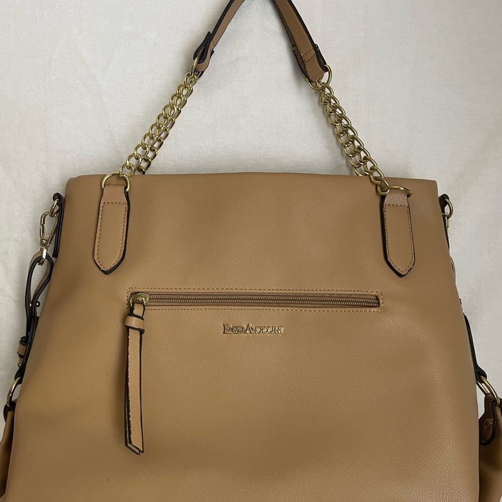 Enzo Angiolini tan bag. Vegan leather. Shoulder/ carry strap with gold accents. - Picture 5 of 7